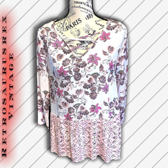 𝅺cloud Chaser Bohemian Pink Floral Ruffled Tunic, Small - Picture 4 of 6